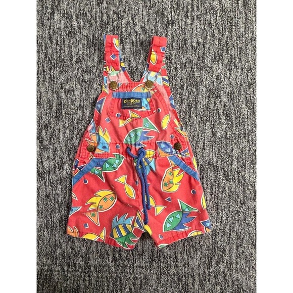 OshKosh B'gosh Other - Vintage OshKosh B'Gosh Fish Print Short Overalls 24 Months Red